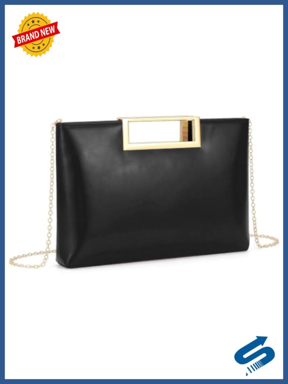 Faux Leather Clutch Evening Bag with Detachable Chain & Top Handle